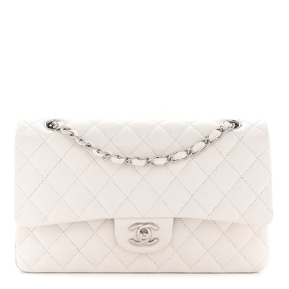 Caviar Quilted Medium Double Flap White