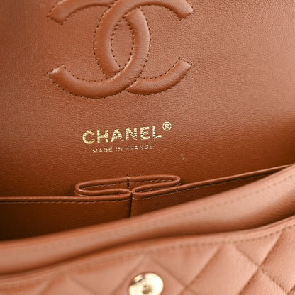 Caviar Quilted Small Double Flap Light Brown