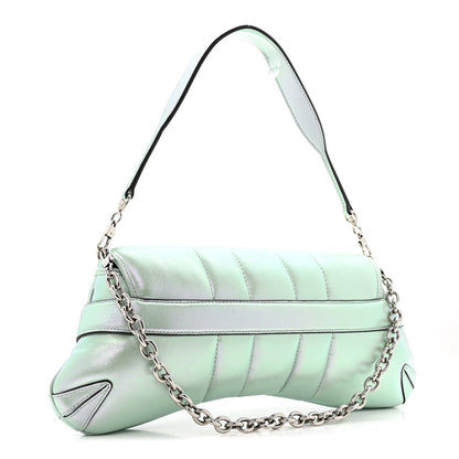Iridescent Nappa Vertical Matelasse Medium Maxi Horsebit Chain Shoulder Bag Iridescent Salvy Green