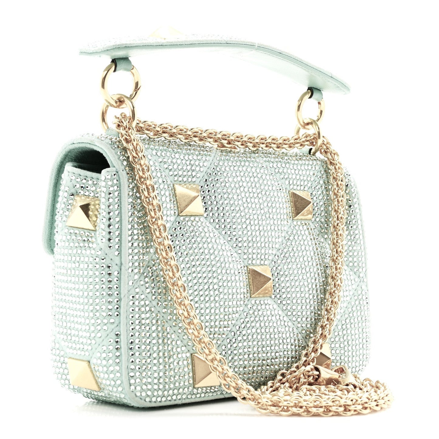 Crystal Suede Small Roman Stud Shoulder Bag Green