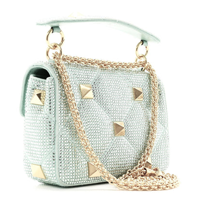 Crystal Suede Small Roman Stud Shoulder Bag Green
