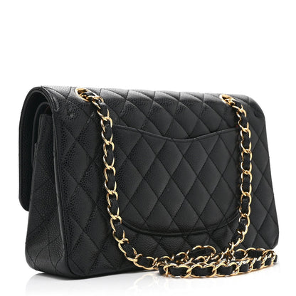 Caviar Quilted Medium Double Flap Black