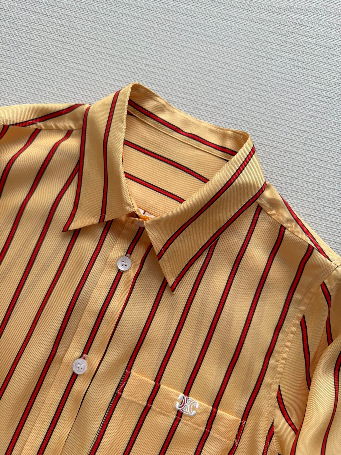 Celine 26SS Striped Shirt Yellow in Silk Fabric 849595