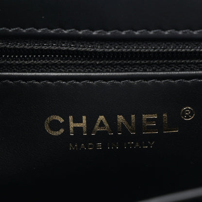 Shiny Aged Calfskin Quilted Nano Kelly Shopper Black