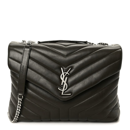 Calfskin Y Quilted Monogram Medium Loulou Chain Satchel Kaki Fonce