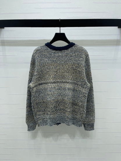 Dior 2025 Cardigan Beige mix Navy Blue Wool 321288