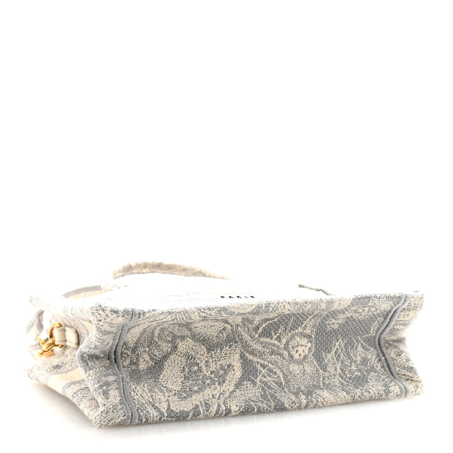 Canvas Embroidered Toile De Jouy Reverse Mini Book Tote With Strap Grey