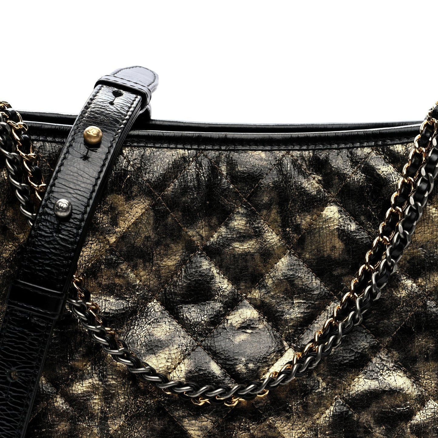 Metallic Crumpled Goatskin Quilted Medium Gabrielle Hobo Black Gold