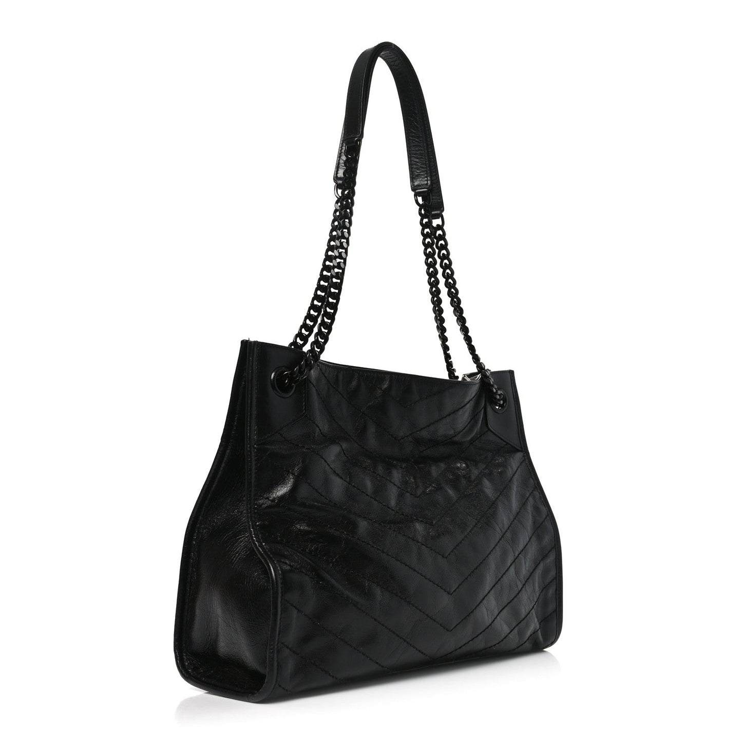 Crinkled Calfskin Matelasse Monogram Medium Niki Shopper Tote Black