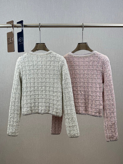 CC Tweed Beaded Coat Pink White Cotton Acrylic 251307