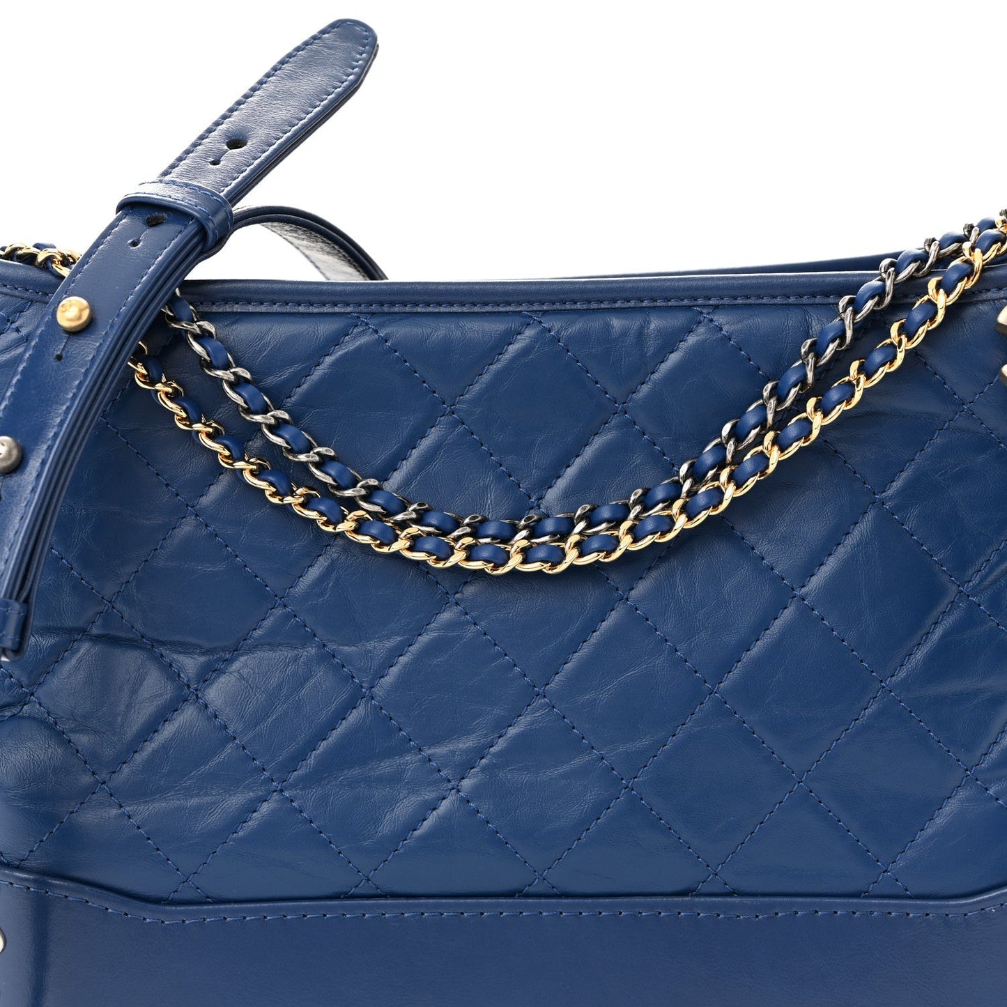 Patent Goatskin Quilted Medium Gabrielle Hobo Blue