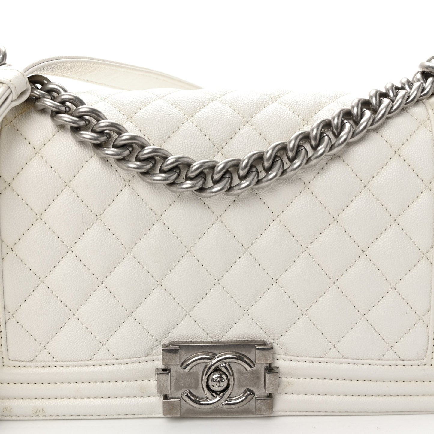 Caviar Quilted Medium Boy Flap White