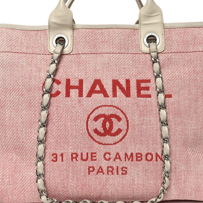 Woven Straw Raffia Medium Deauville Tote Pink White