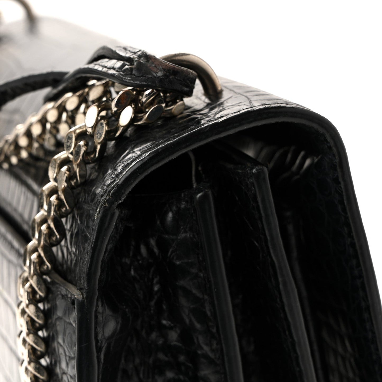 Calfskin Crocodile Embossed Medium Monogram Sunset Black