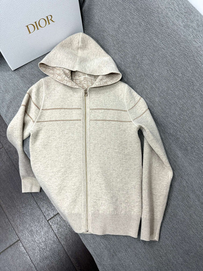 CD Reversible Zipped Cardigan with Hood Grey Cashmere 336827