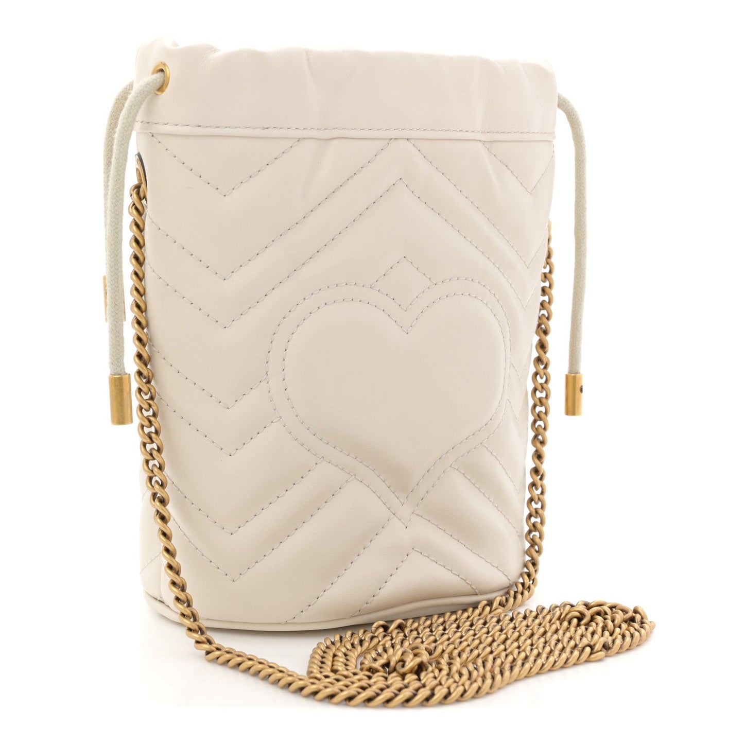 Calfskin Matelasse Mini GG Marmont 2.0 Bucket Bag White