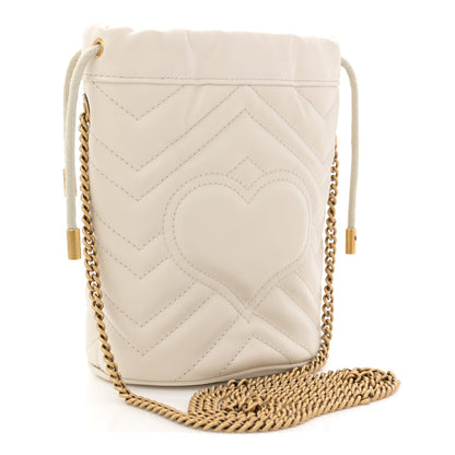 Calfskin Matelasse Mini GG Marmont 2.0 Bucket Bag White