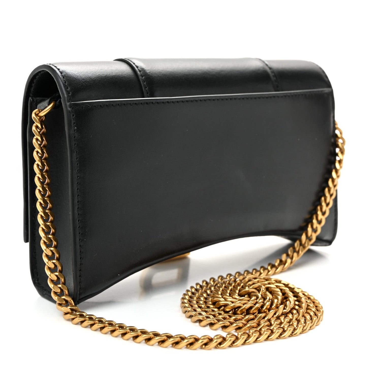 Shiny Box Calfskin Hourglass Chain Bag Black