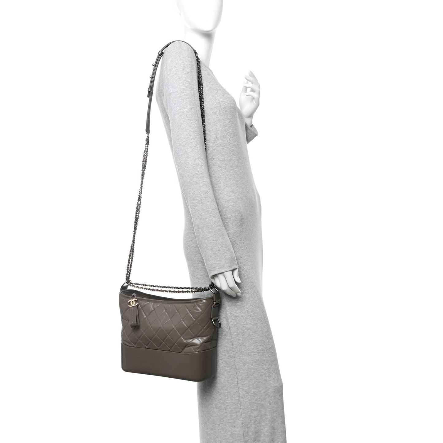 Aged Calfskin Quilted Medium Gabrielle Hobo Grey