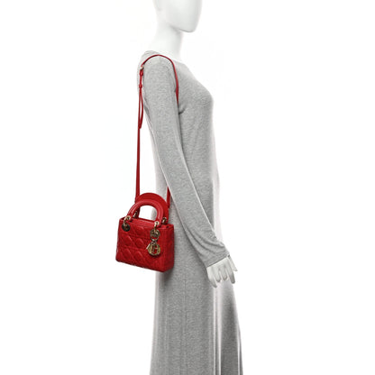 Lambskin Cannage Mini Lady Dior Red
