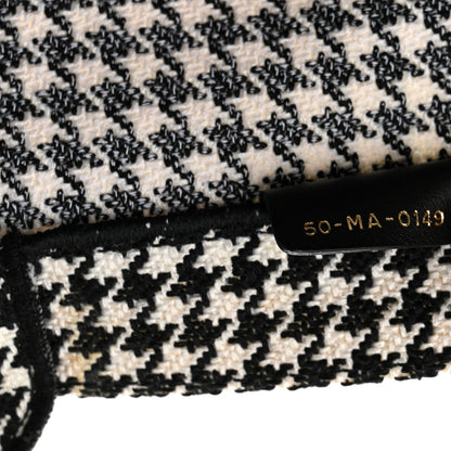 Canvas Houndstooth Embroidered Large Book Tote Black White