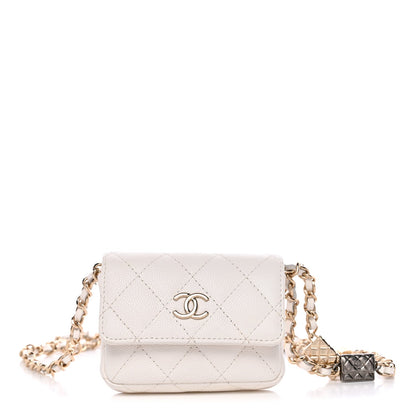 Caviar Quilted Belt Bag With Charms On Chain White