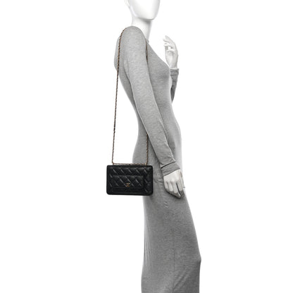 Caviar Quilted Pocket Clutch With Chain WOC Black