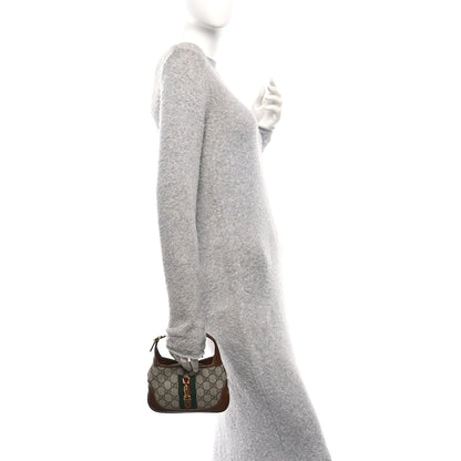 GG Supreme Monogram Azalea Calfskin Web Mini Jackie 1961 Hobo Beige Ebony Brown Sugar