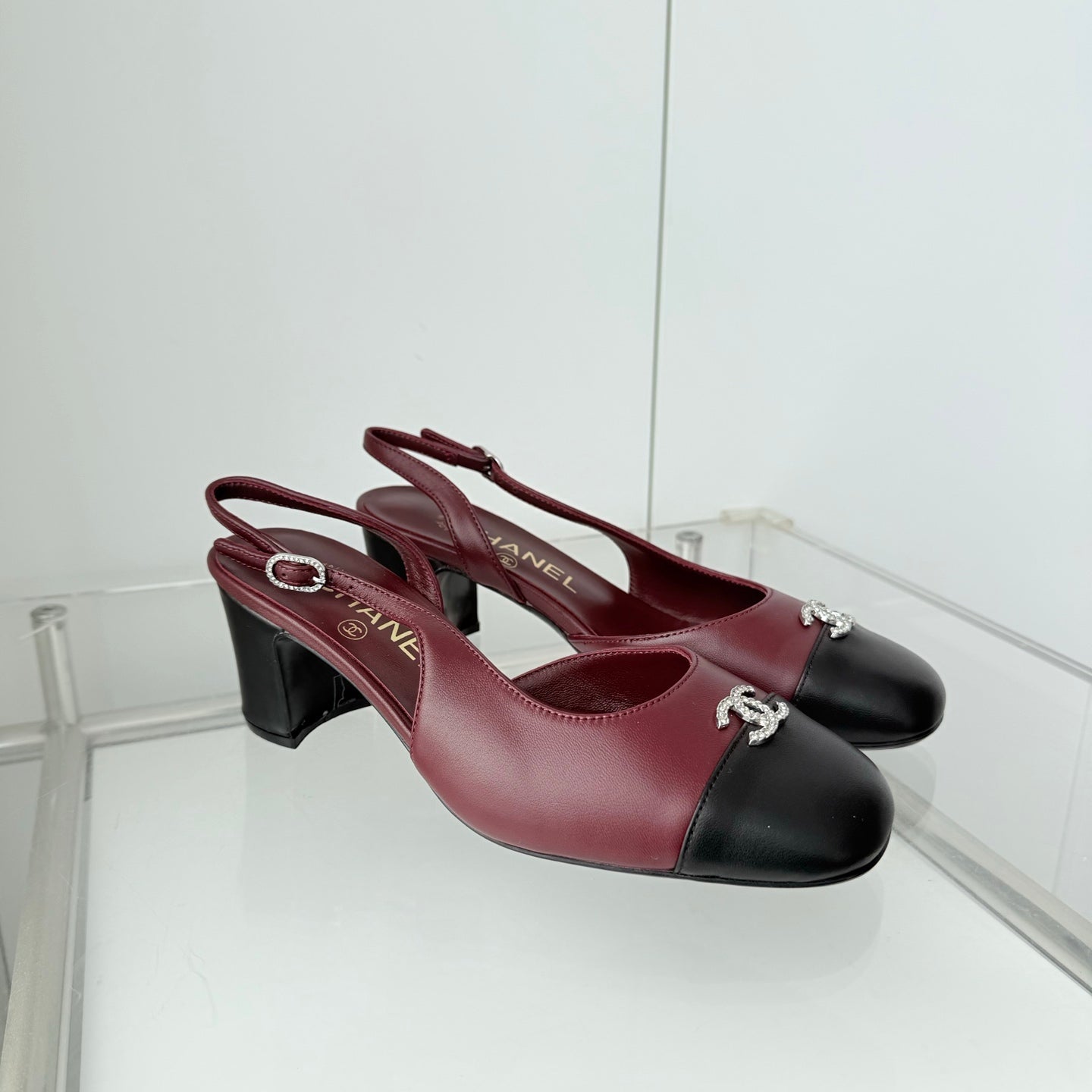 Chanel 26 High Heels Burgundy Black 50 in Lambskin 597331