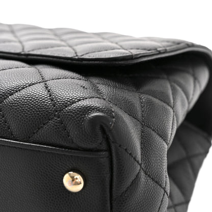 Caviar Quilted Small Coco Handle Flap Black