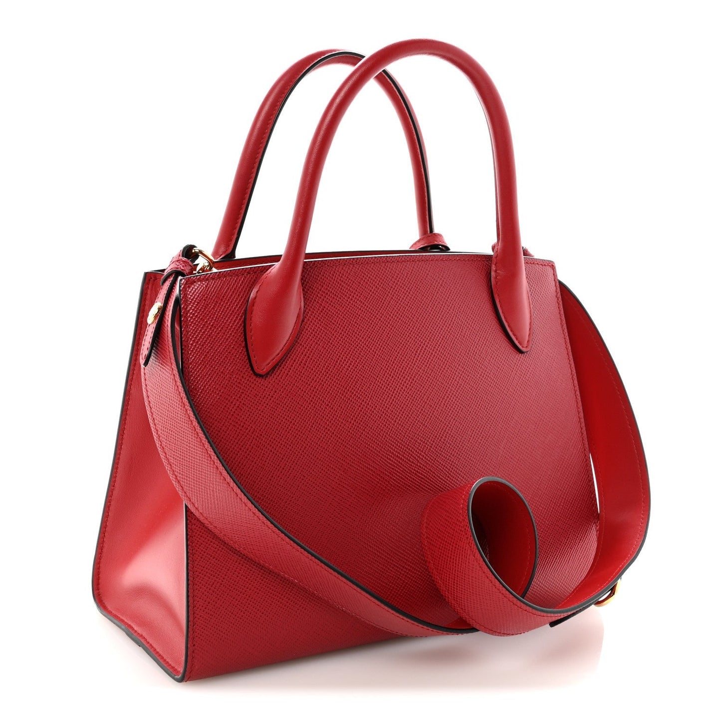Saffiano Cuir Calfskin Small Monochrome Top Handle Tote Fuoco