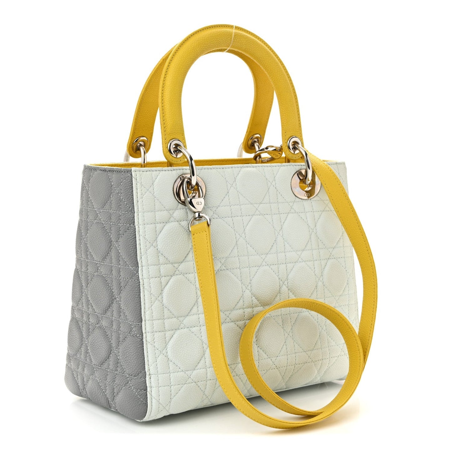 Grained Calfskin Cannage Medium Tri-Color Lady Dior Light Blue Grey Yellow