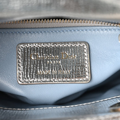 Metallic Grained Calfskin Cannage Mini Lady Dior Silver