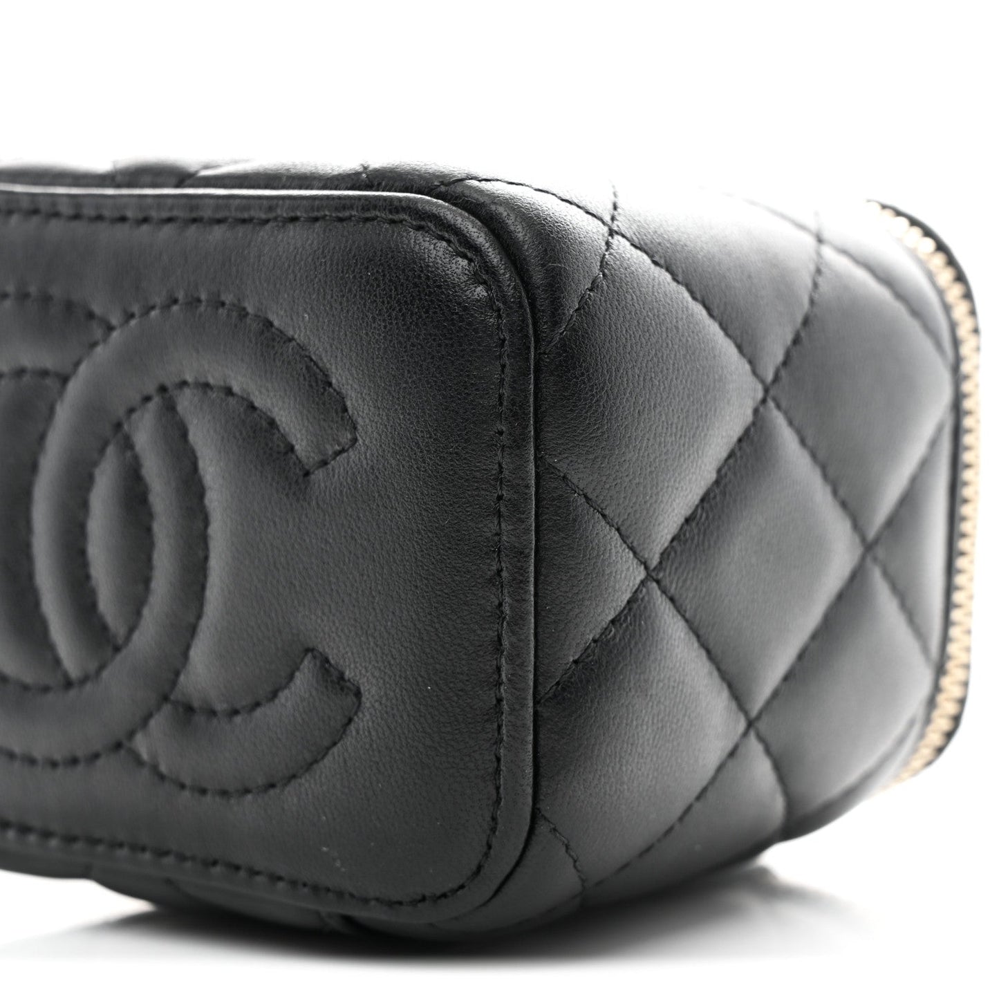 Lambskin Quilted Mini Vanity Case With Chain Black