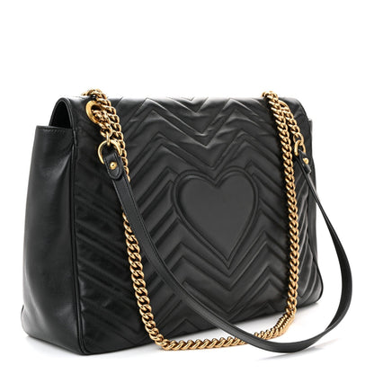 Calfskin Matelasse Large GG Marmont Shoulder Bag Black
