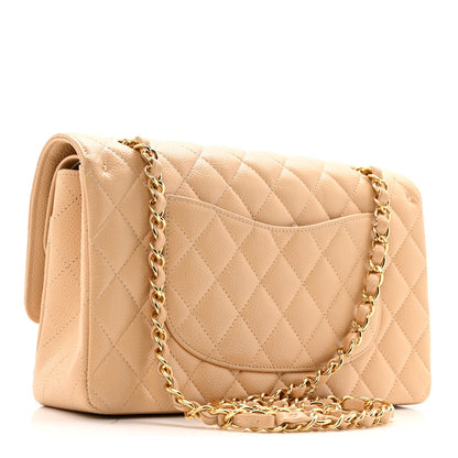 Caviar Quilted Medium Double Flap Beige Clair