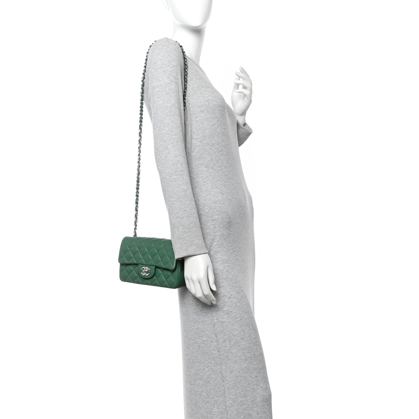 Lambskin Quilted Mini Rectangular Flap Dark Green