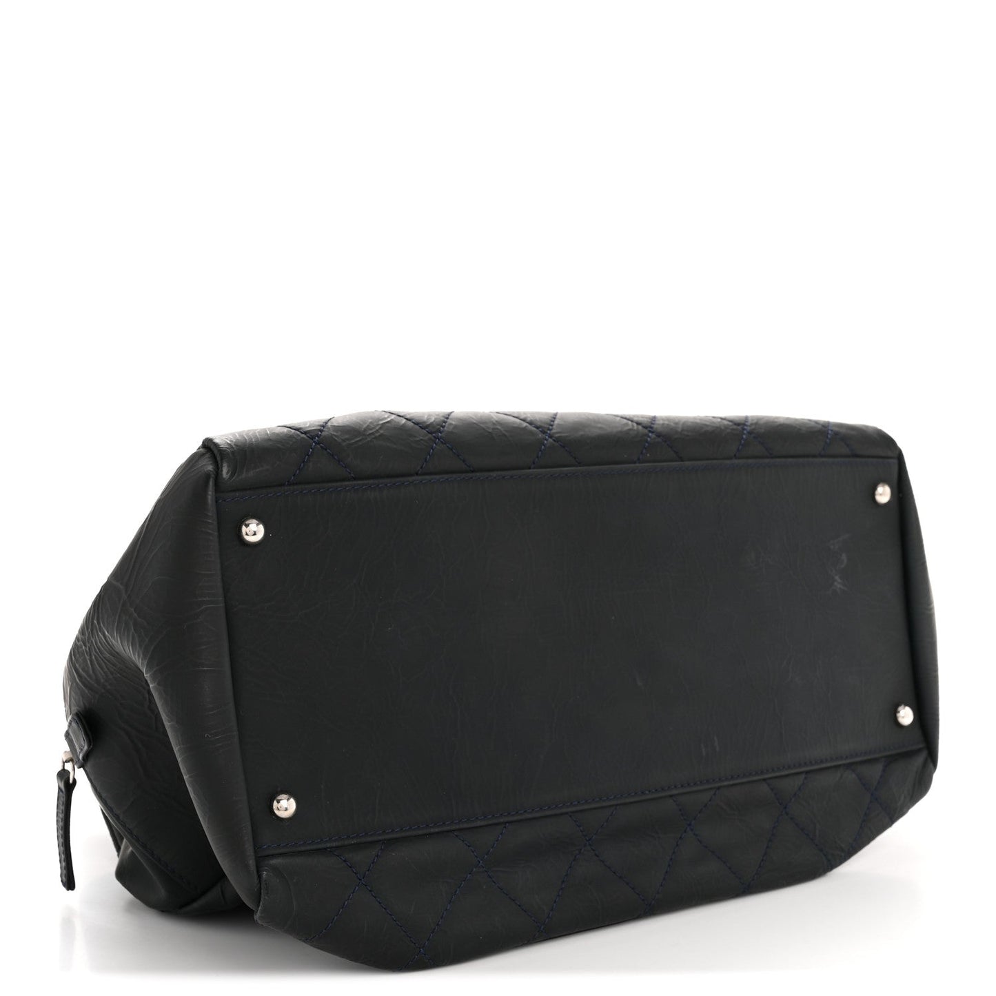 Crinkled Calfskin Grand Timeless Shopping Tote GTT Dark Blue