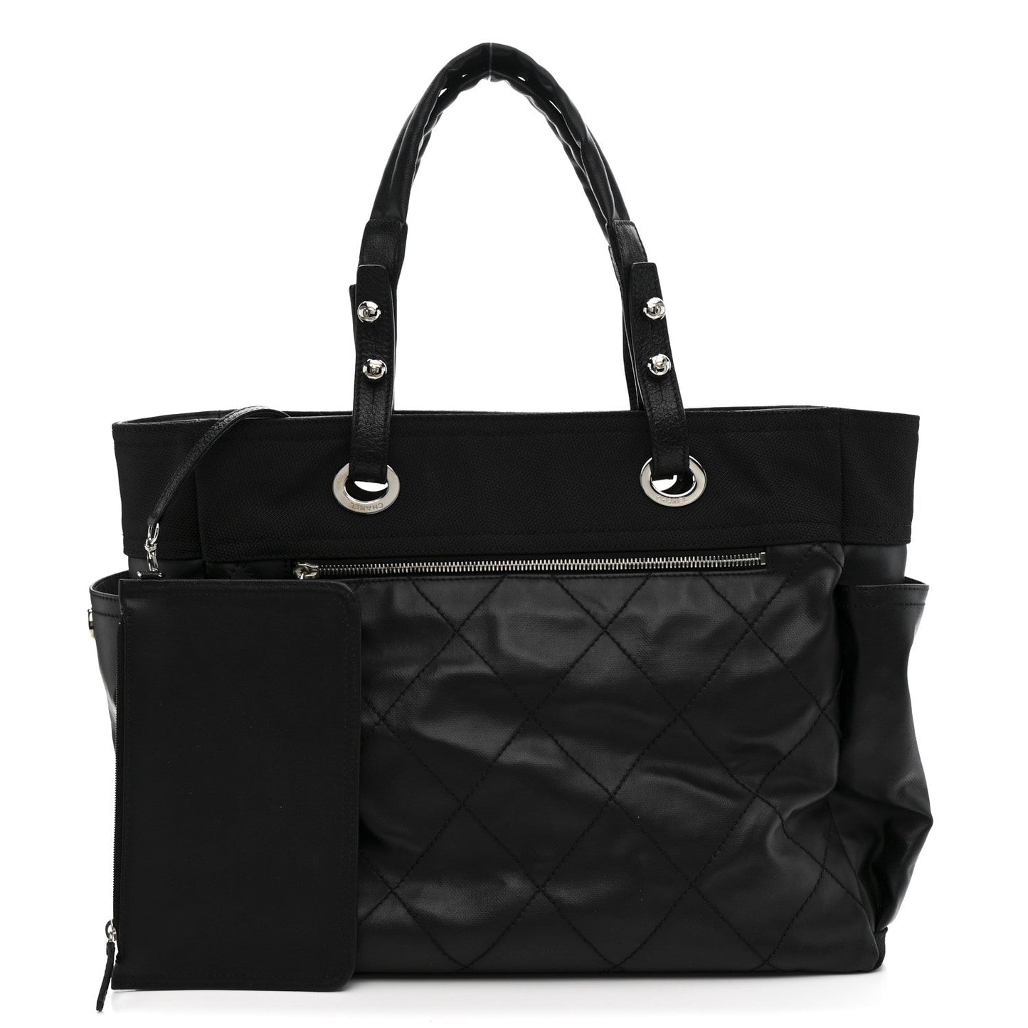 Coated Canvas Quilted Large Paris Biarritz Tote Black