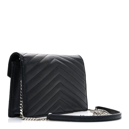 Grain De Poudre Matelasse Chevron Monogram Chain Wallet Black