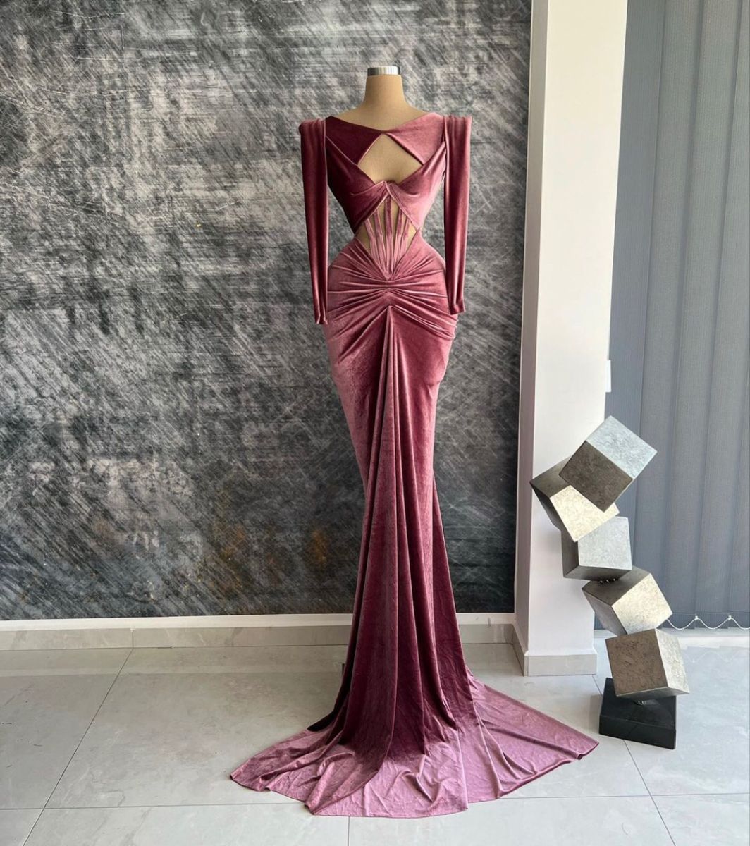 formaldressy-Sexy long-sleeved velvet floor-length prom dress gh5429