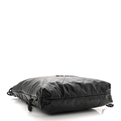 Shiny Calfskin Quilted Chanel 22 Backpack So Black