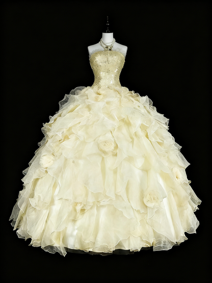 formaldressy-Yellow tulle princess-style long formal ball gown, birthday dress, graduation dress gh6137