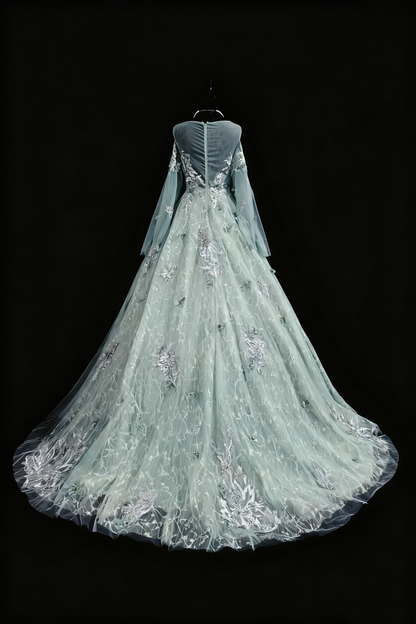 formaldressy-Green Appliqué Delicate Long Tulle Formal Ball Gown gh6287
