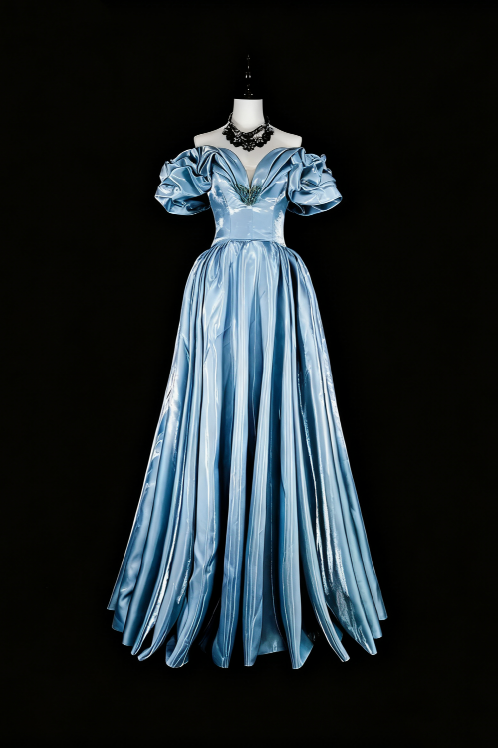formaldressy-Elegant long satin formal ball gown in blue gh6136