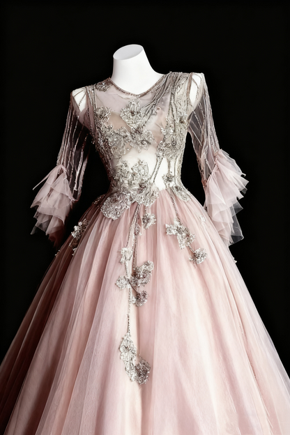 formaldressy-Pink, Gorgeous, Delicate Lace And Beaded Long Prom Dress gh6282