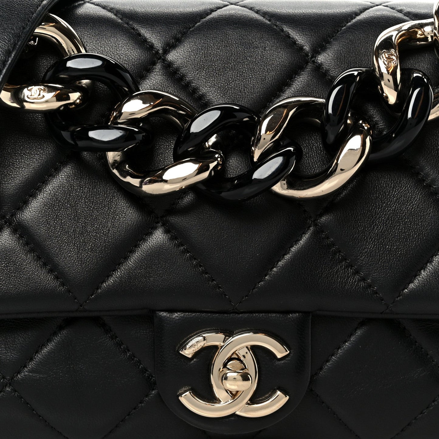 Lambskin Quilted Resin Bi-Color Chain Flap Bag Black
