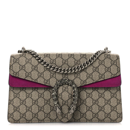 GG Supreme Monogram Suede Crystal Small Dionysus Shoulder Bag Beige Ebony Bright Purple