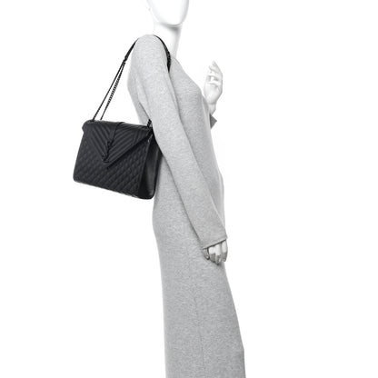 Grain De Poudre Textured Mixed Matelasse Large Triquilt Monogram Monochrome Satchel Black