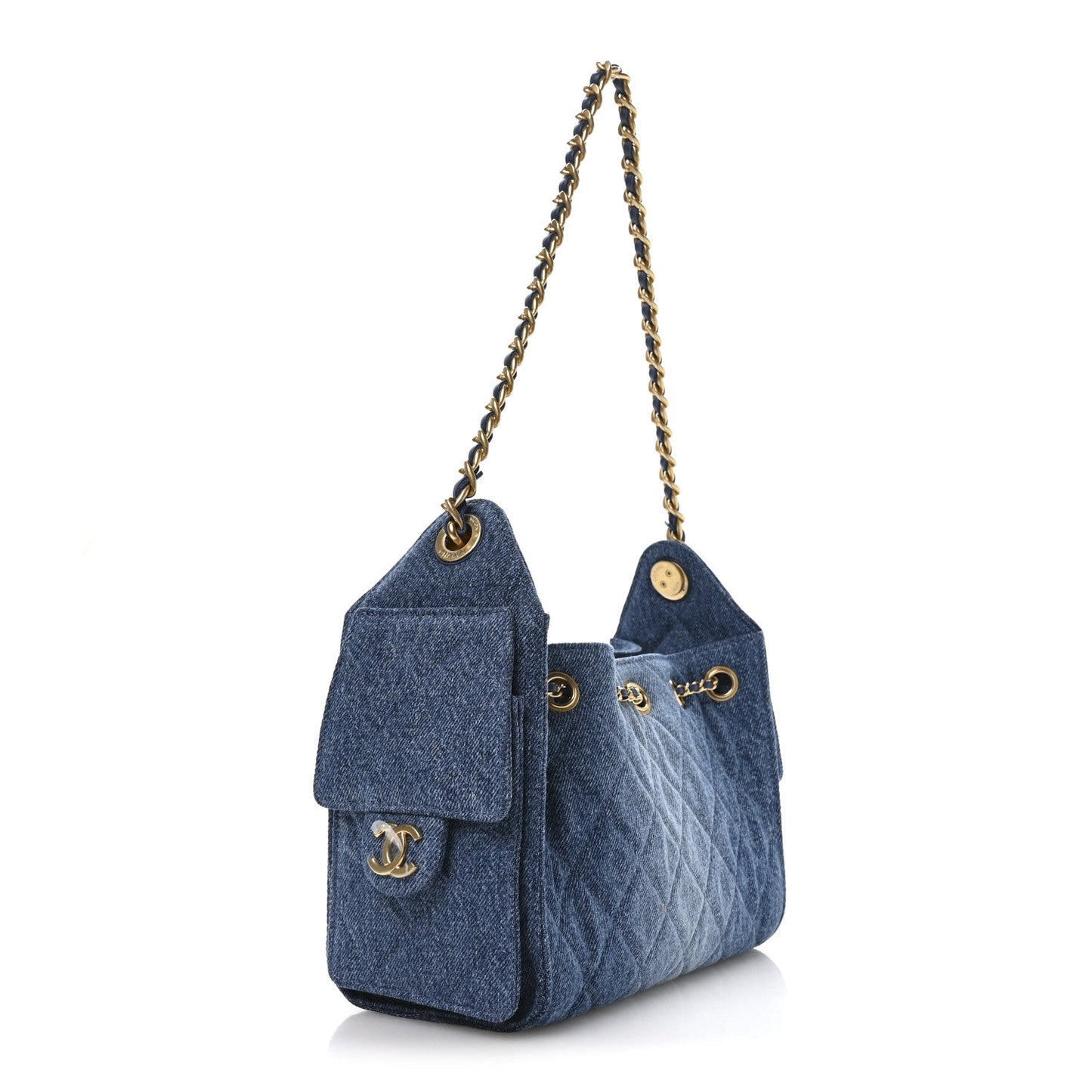 Washed Denim Quilted Mini Chanel 25 Handbag Blue